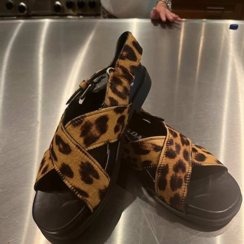 Prada Leopard Pony Sandals